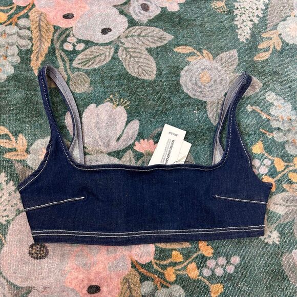 NWT Zara Denim Bralette Large Dark Blue Stretch Bra Crop Tank Top Womens L NEW - Picture 6 of 12